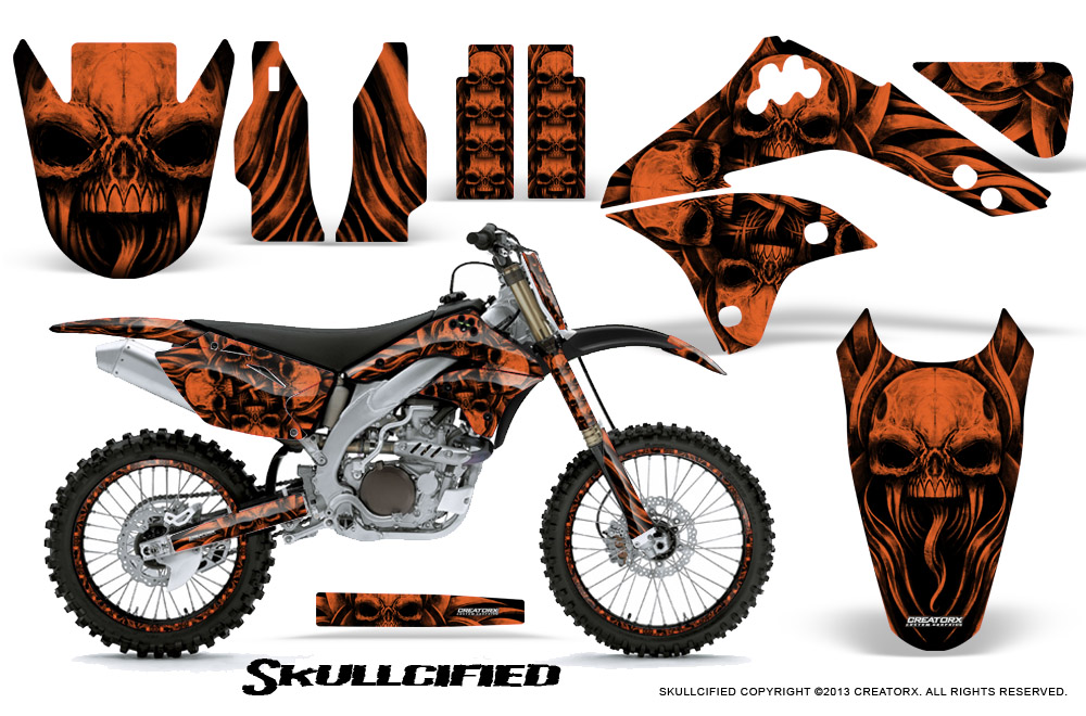 Kawasaki KX450F 06 08 Graphics Kit Skullcified Orange NP Rims